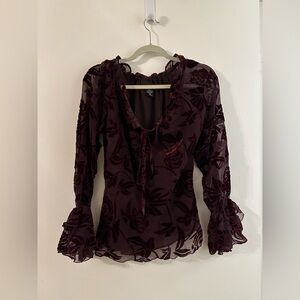 Vintage Anne Carson Wine Velvet Bell Sleeve Blouse